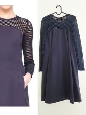 AKRIS Punto Dotted Devore Illusion Ponte Dress Navy blue Designer size US 6